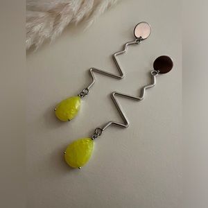 Minimalist Retro Silver & Yellow Earrings - Mid-Century Long Statement Earrings